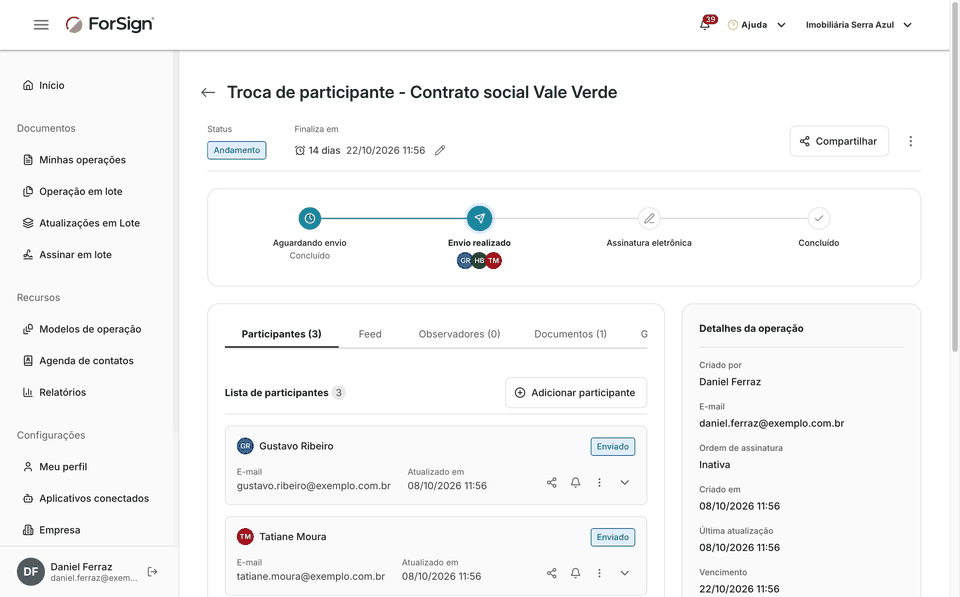Do botão Adicionar participante até o participante novo na lista