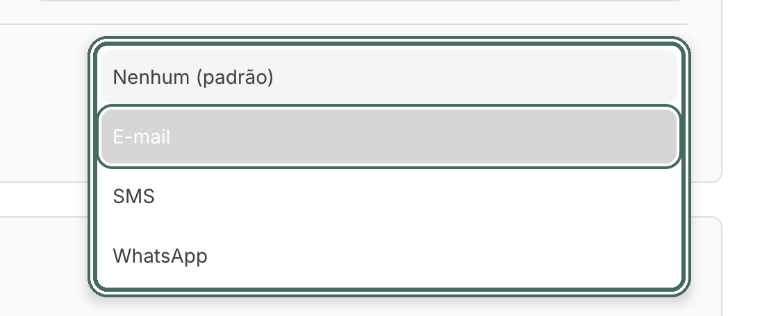 Canal padrão define por onde os lembretes automáticos saem.