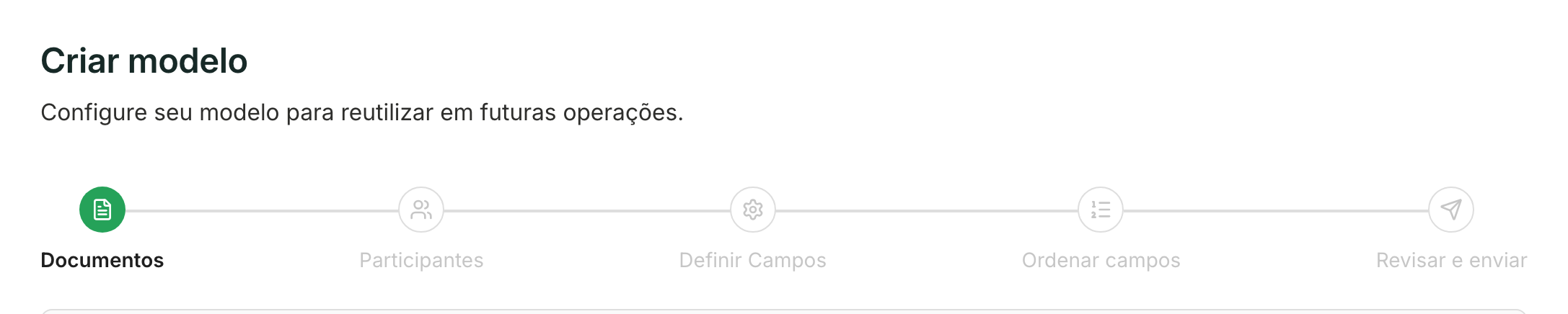 O assistente de modelo tem as mesmas cinco etapas da criação de operação.