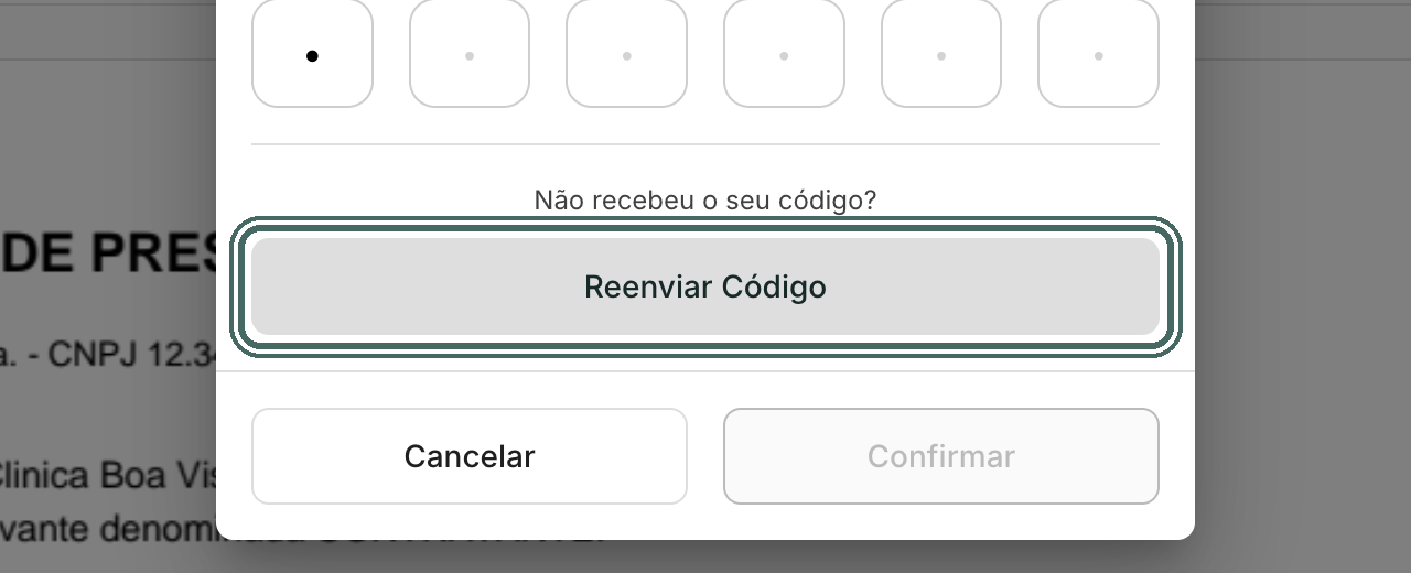 Depois de 60 segundos, o botão Reenviar Código fica ativo.