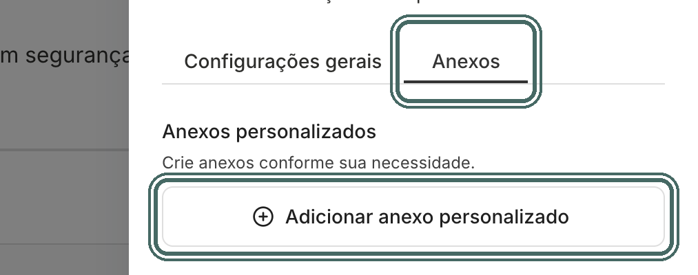 A aba Anexos fica ao lado de Configurações gerais, no painel do participante.