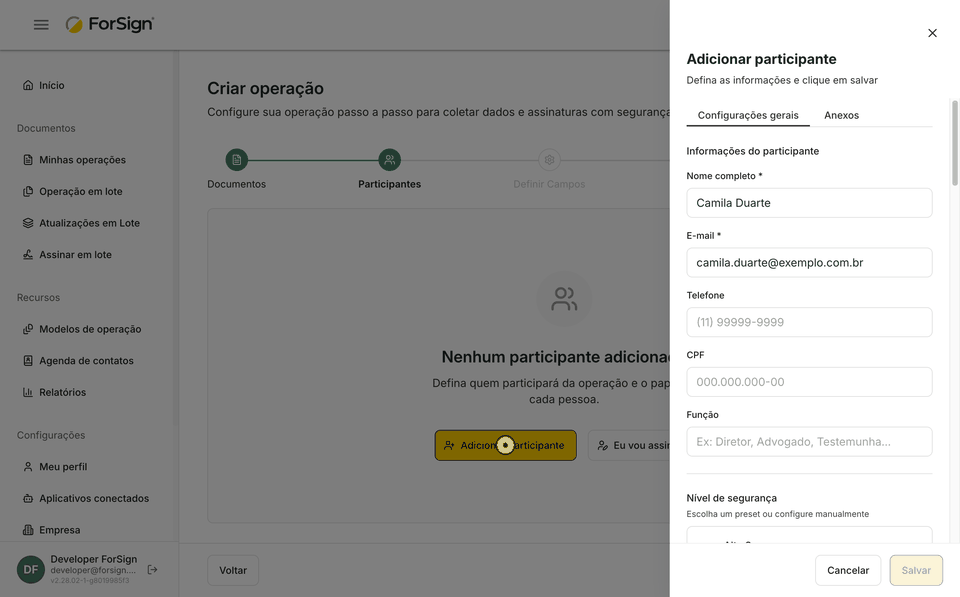 Da aba Anexos até o anexo criado na lista do participante