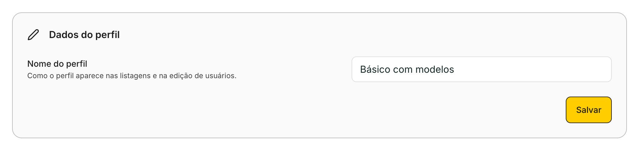 O perfil novo começa com as permissões do perfil de origem.