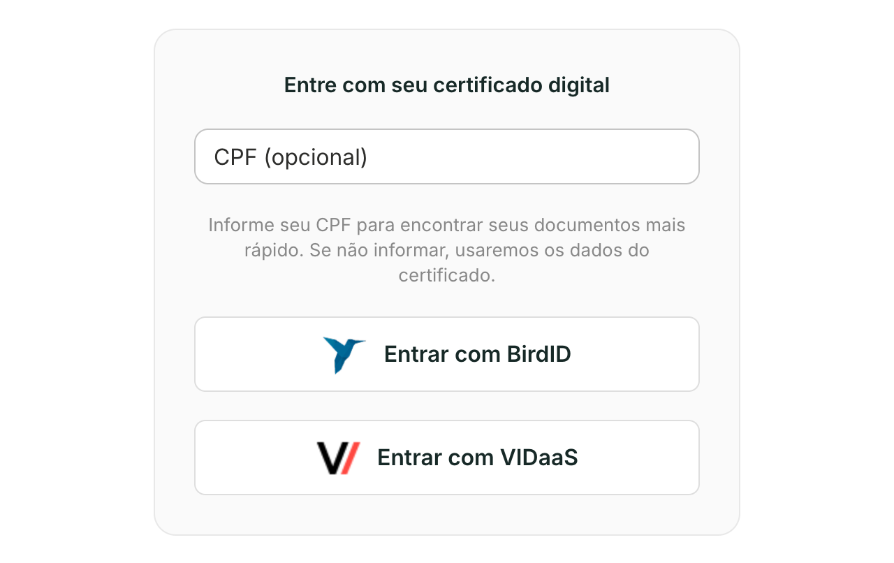 O portal pede só o login no provedor. O CPF é opcional.