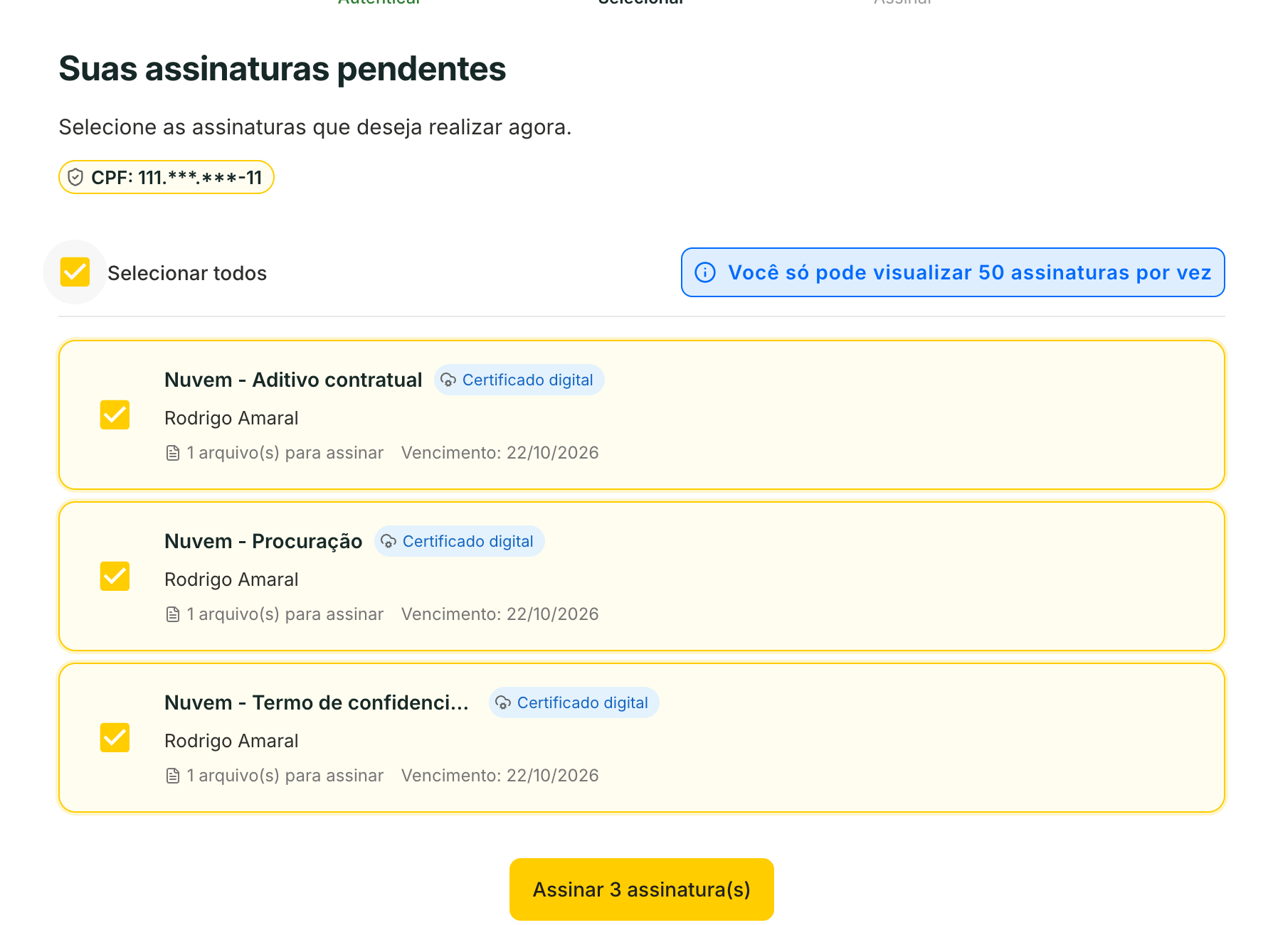 Marque as assinaturas e clique no botão com a quantidade escolhida.