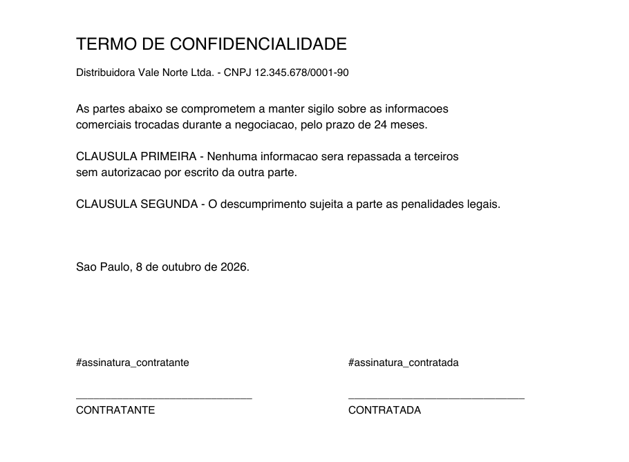 O PDF de exemplo com as duas tags acima das linhas de assinatura.