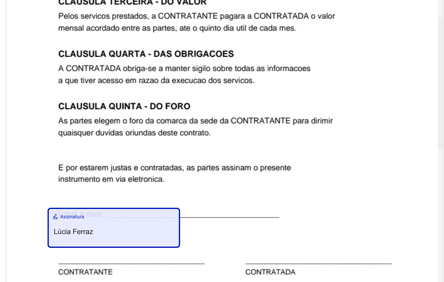 O campo fica no ponto onde você soltou, com o nome do participante e a cor dele.