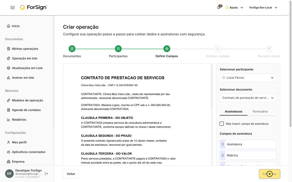 Arrastar a assinatura e a rubrica de dois participantes