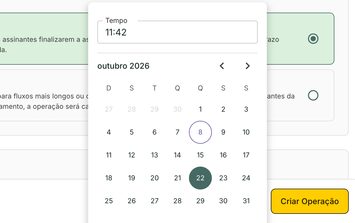 No calendário, escolha o dia e a hora em que a operação vence.