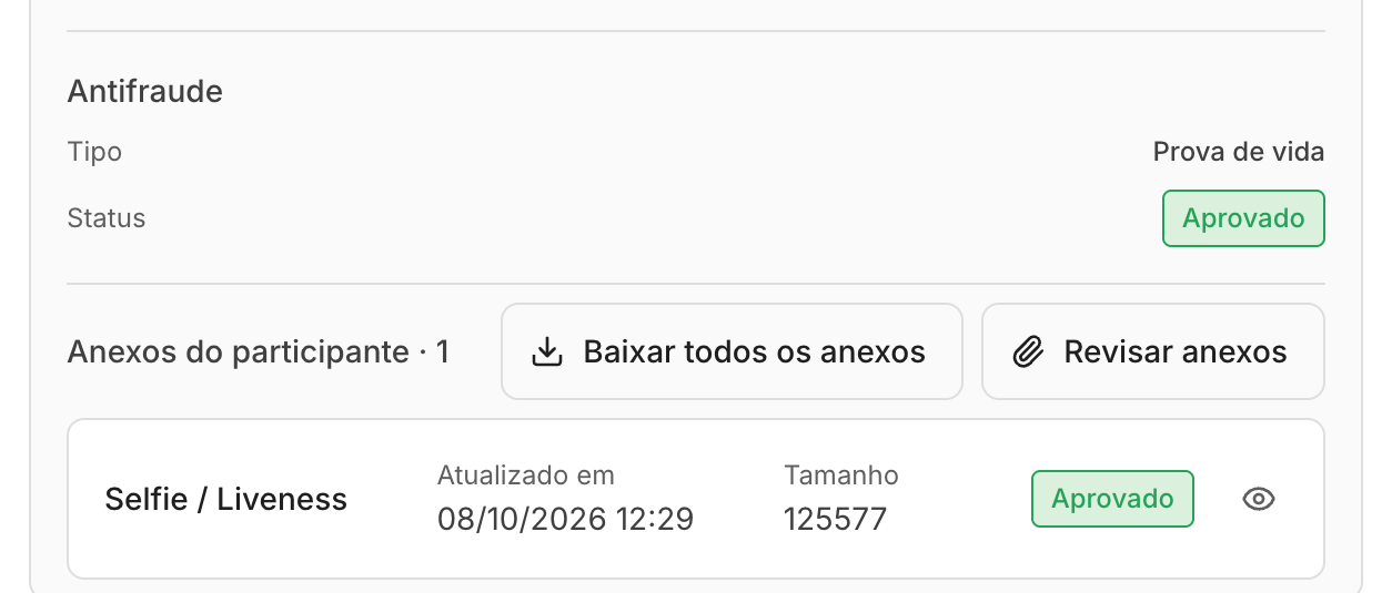 No painel da operação, o participante mostra o tipo de verificação, o status e a foto anexada.