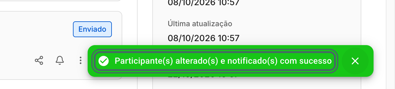 A confirmação aparece no canto da tela.