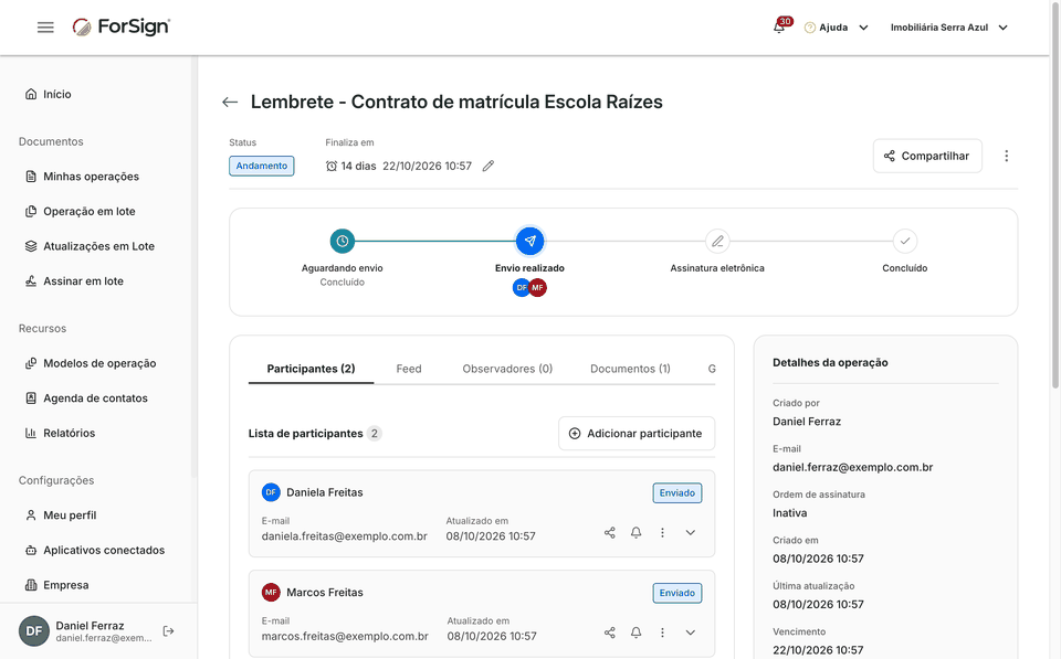 Do sino no card até a confirmação do envio