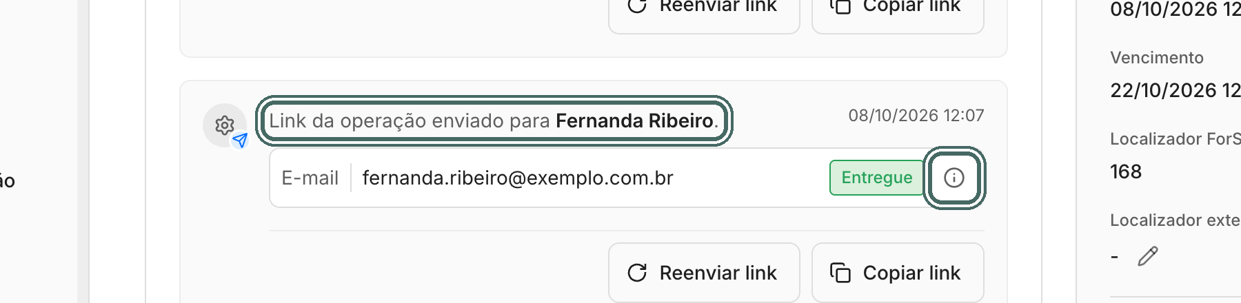 No card de e-mail, o selo mostra até onde a mensagem chegou.