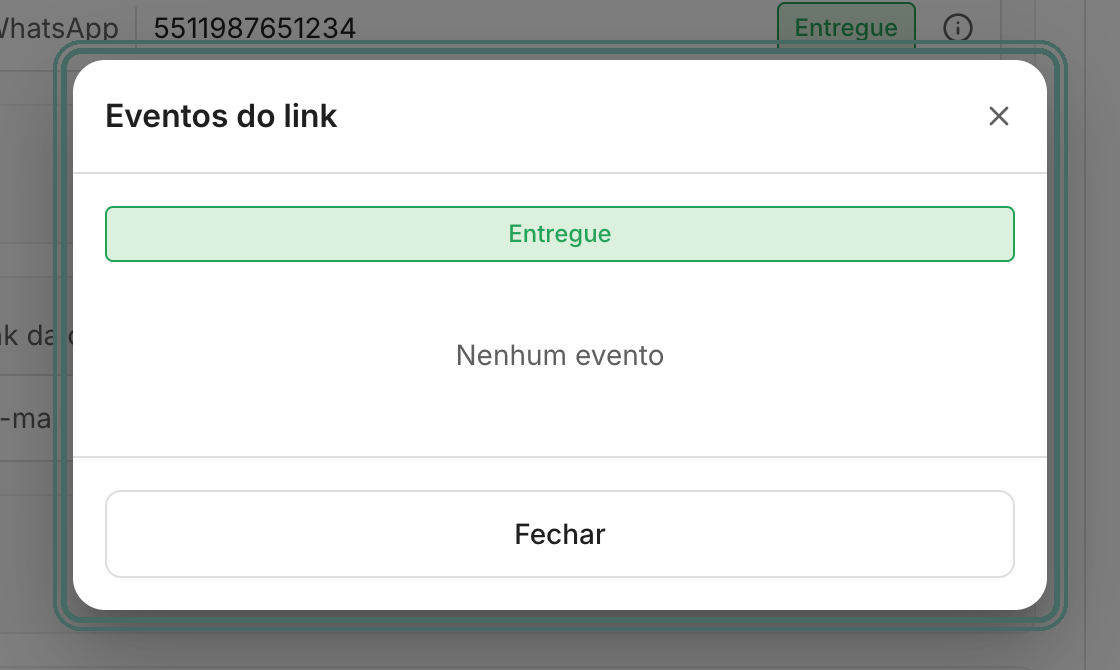 O ícone i abre Eventos do link, com a linha do tempo da mensagem.