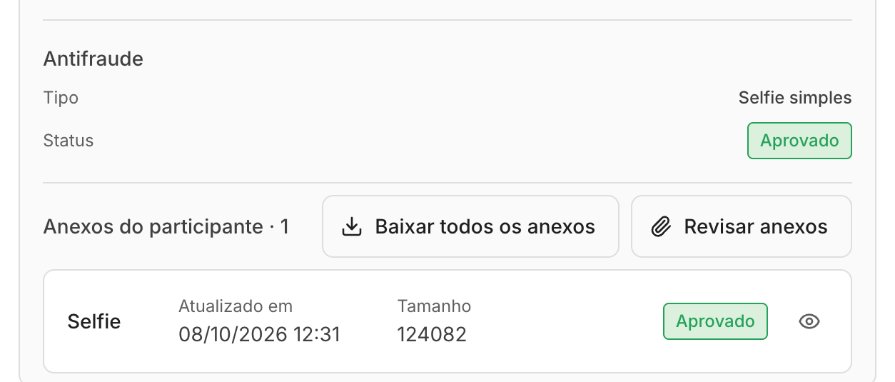 No painel da operação, o participante mostra o tipo de verificação, o status e a foto anexada.