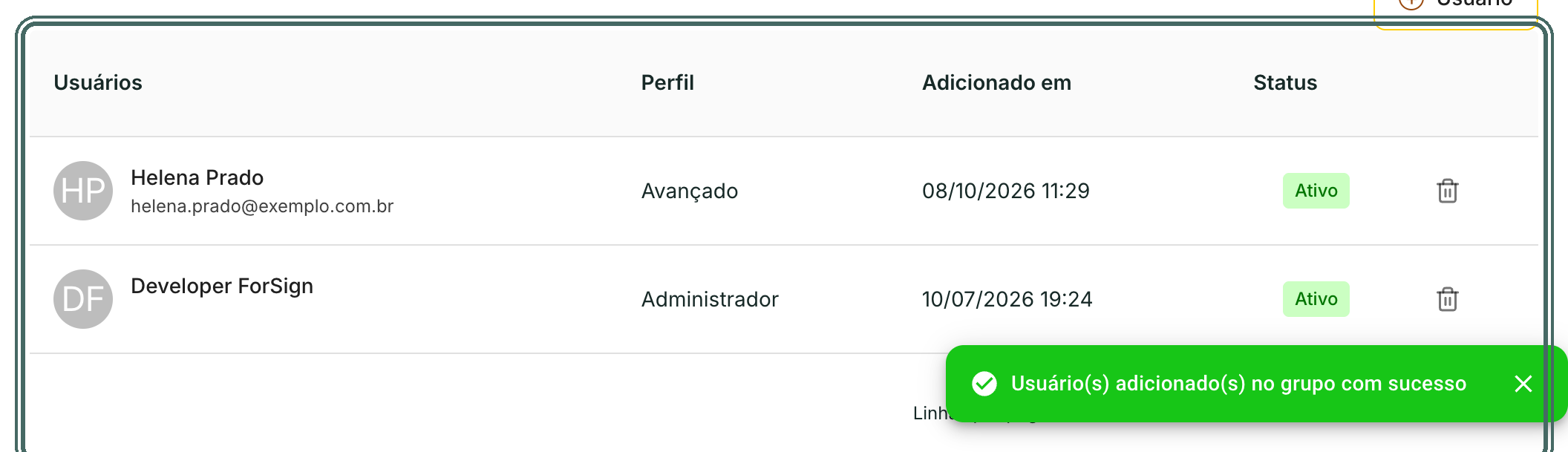 A pessoa nova aparece na lista com o perfil dela.