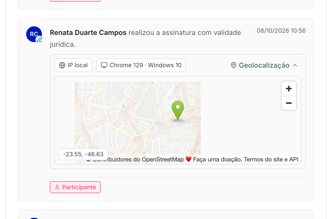 Em Geolocalização, o feed mostra o ponto informado pelo navegador do assinante.