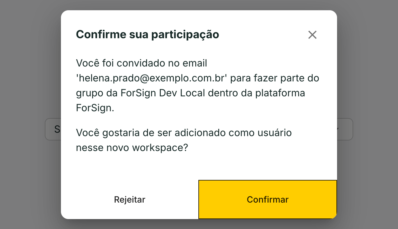 O convidado escolhe Confirmar ou Rejeitar.